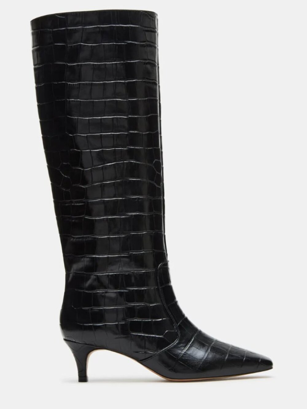 Quiet-Luxury-Coded Croc-Embossed Knee-High Kitten Heel Boots from Steve Madden